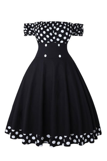 Fuera del Hombro Lunares 1950s Vestido